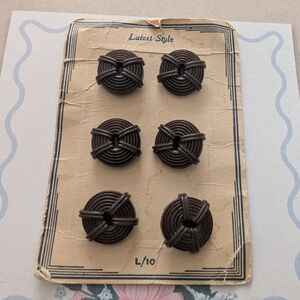 Vintage Brown  Art Deco  Button Set - Pack of 6 On Card